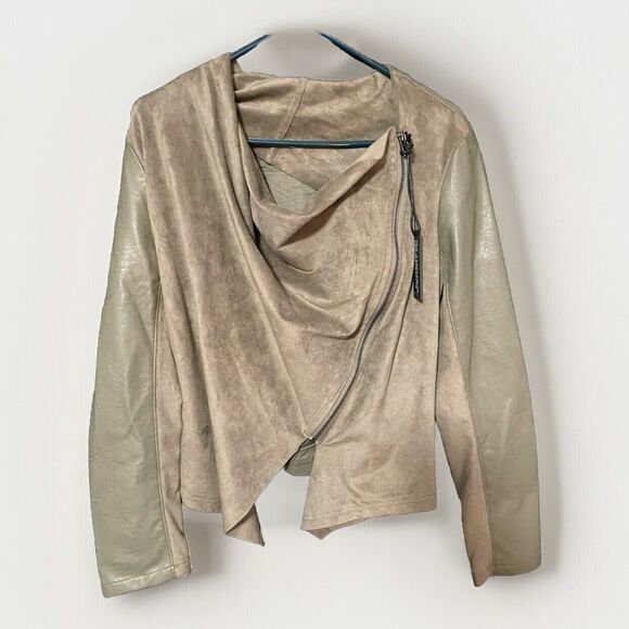 BlankNYC Vegan Leather and Ponte Drape Dark Green Jacket Size Large - Picture 1 of 6